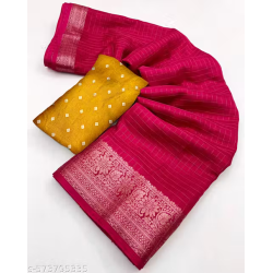 New Soft Dola Silk Saree in Chex Pattern With Separate Blouse